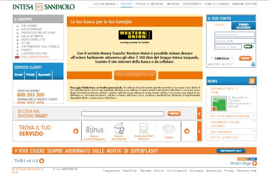 Il sito ufficiale della banca Intesa Sanpaolo